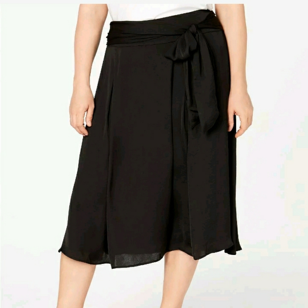 Alfani Black Smocked Tie Midi Skirt WD1
